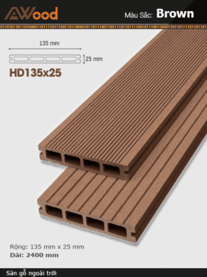 Sàn Gỗ Ngoài Trời AWood-HD135x25-Brown