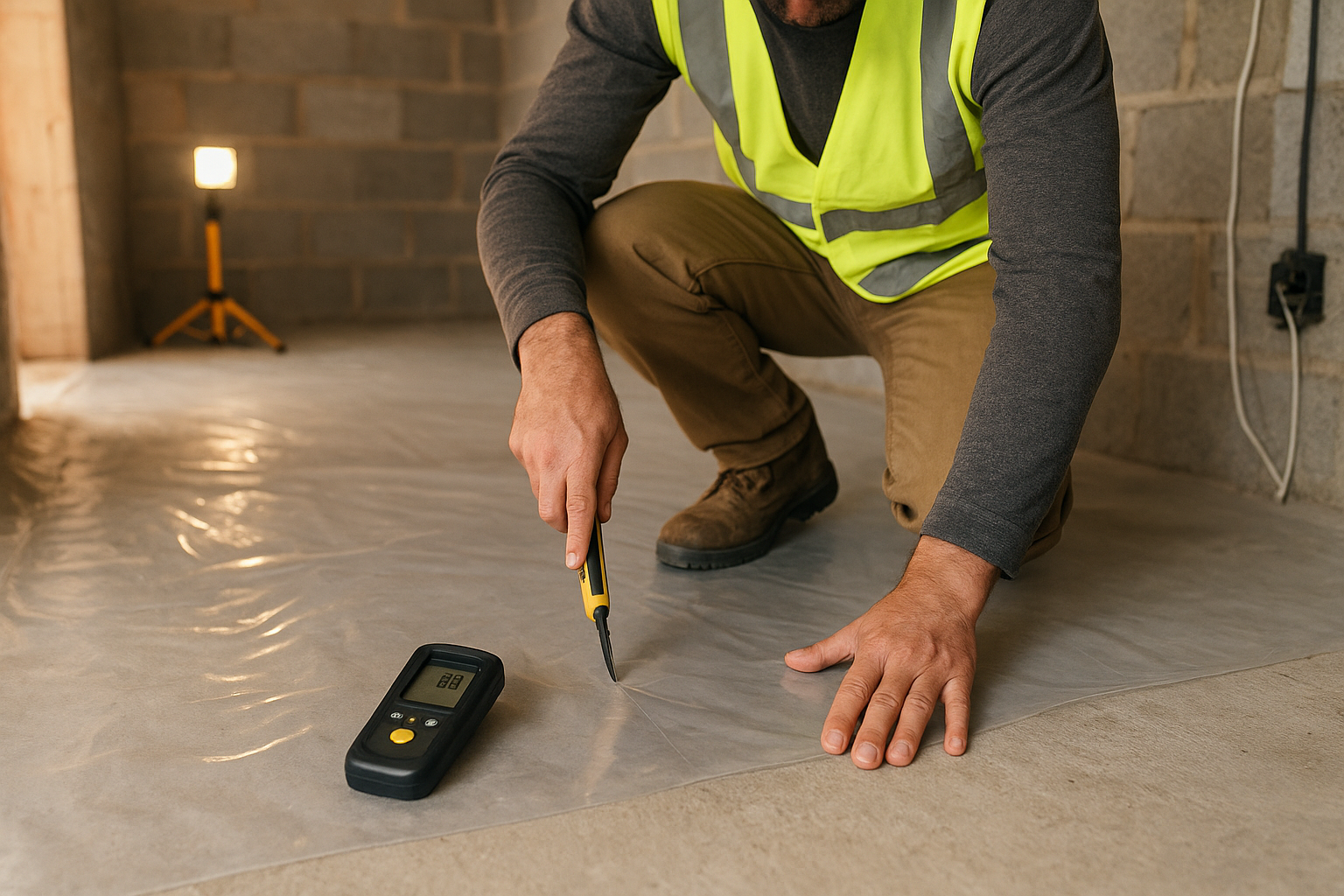 Xử lý chống ẩm cho sàn nhà bằng lớp lót nilon và xốp cao su