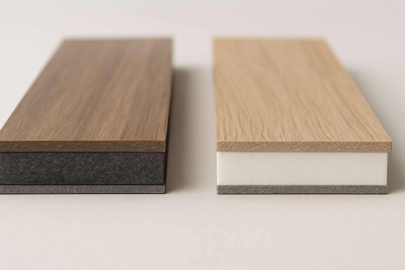 So sánh cốt sàn nhựa tái chế màu đen và sàn nhựa nguyên sinh màu trắng