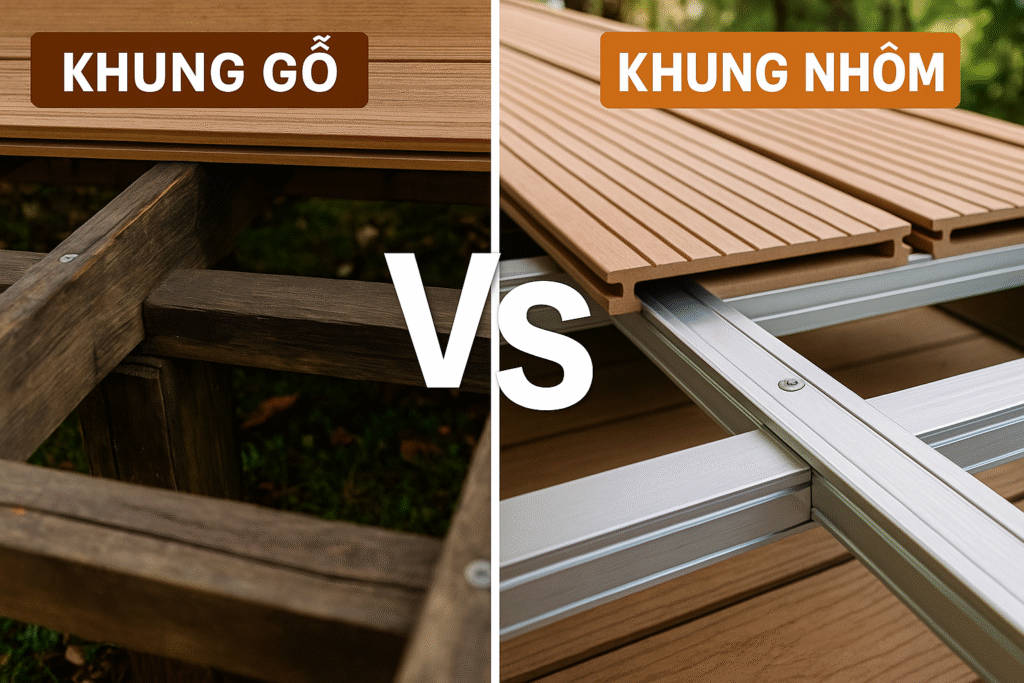 So sánh thi công sàn nhựa ngoài trời bằng khung gỗ và khung nhôm: Nên chọn loại nào?