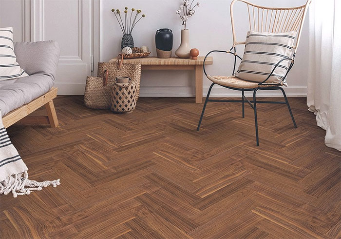 Mẫu sàn gỗ phòng khách ghép xương cá