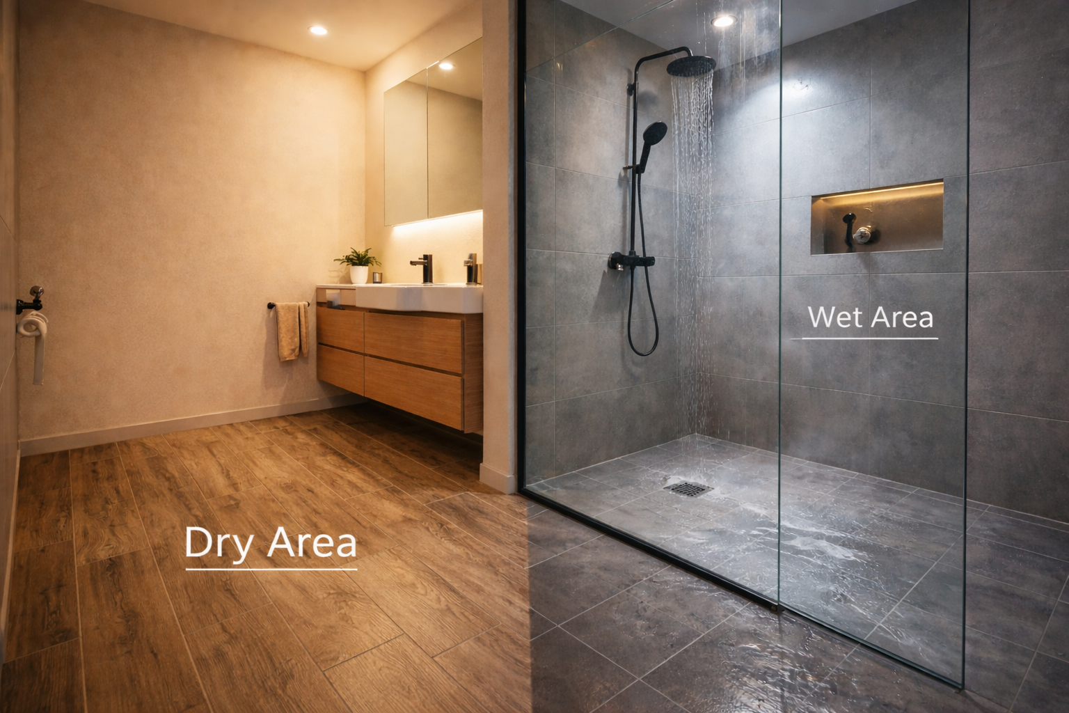 Phân biệt phòng tắm khô và phòng tắm ướt