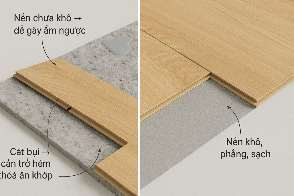 5 lỗi kỹ thuật khi thi công sàn nhựa hèm khóa và cách phòng tránh