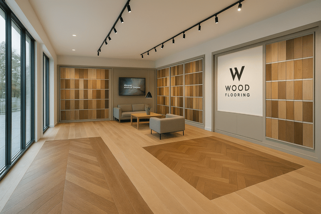 Một showroom đại lý sàn gỗ khang trang, chuyên nghiệp