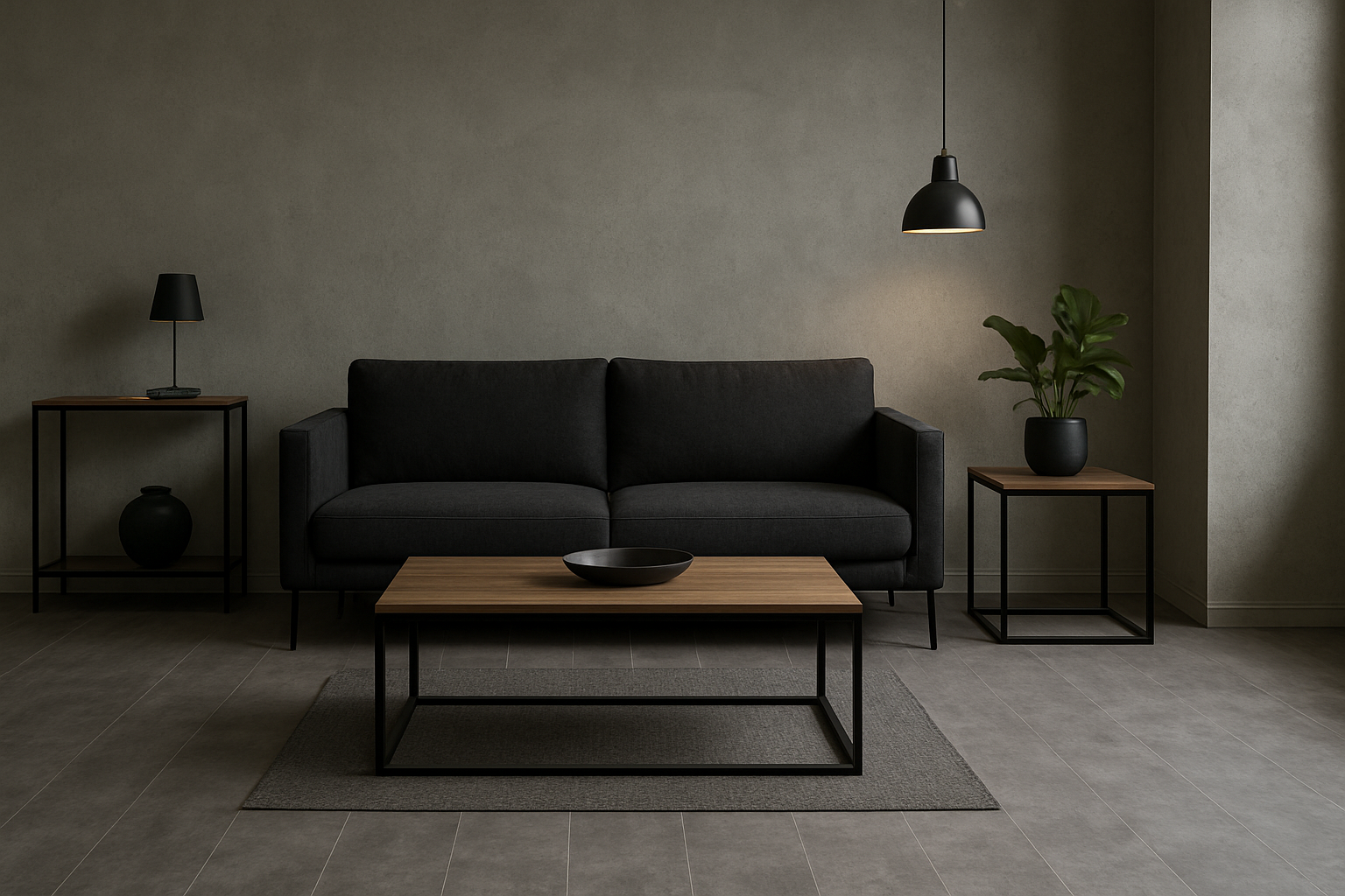 Căn phòng phong cách Industrial dùng tường xi măng và sàn nhựa giả bê tông iDefloors