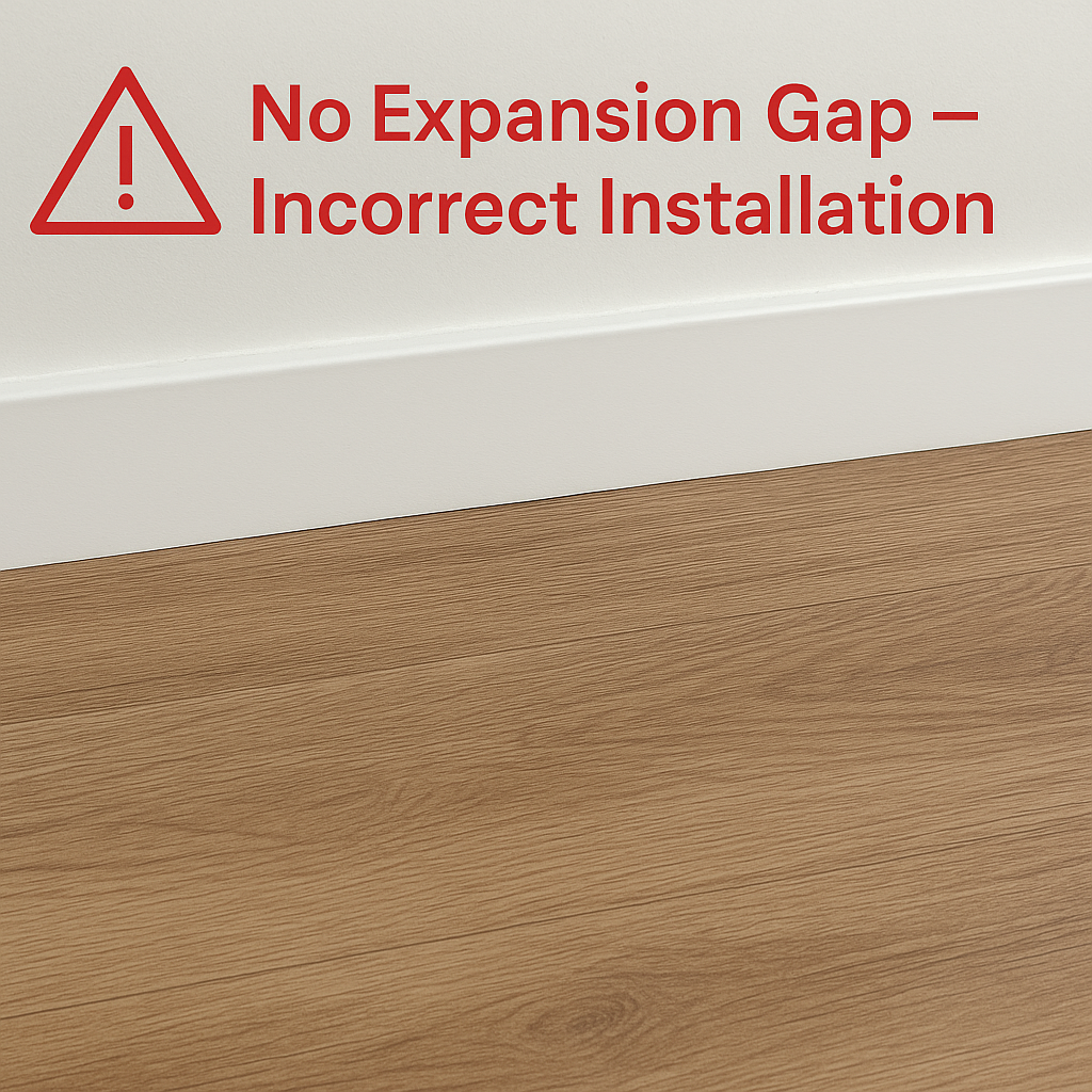 Hình ảnh sàn nhựa thi công không chừa khe hở giãn nở với chân tường