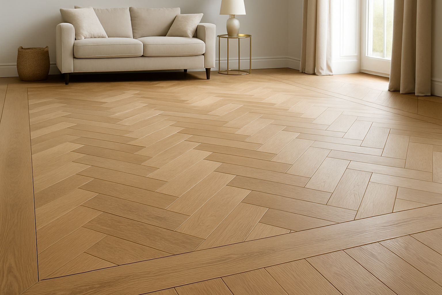 Sàn gỗ xương cá có đường bo viền chạy xung quanh