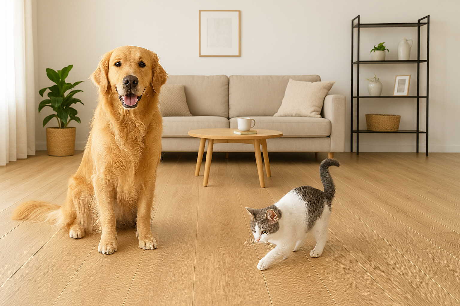 Nhà nuôi chó mèo nên lát sàn gì để chống xước và mùi hôi