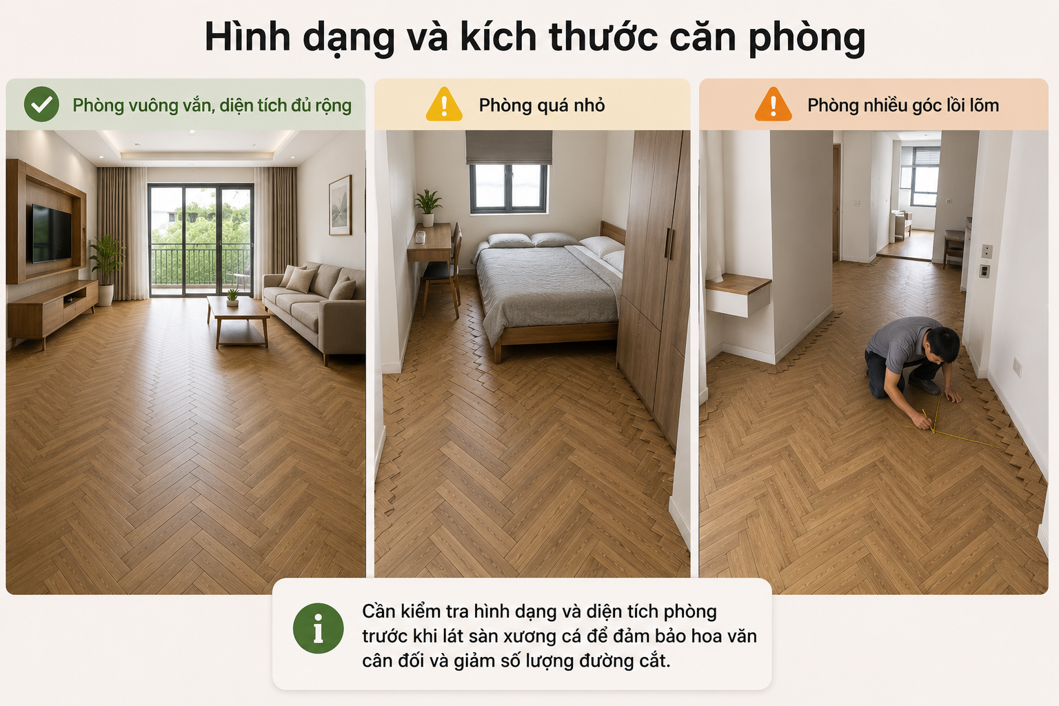 Hình dạng và kích thước căn phòng cần kiểm tra trước khi lát sàn xương cá