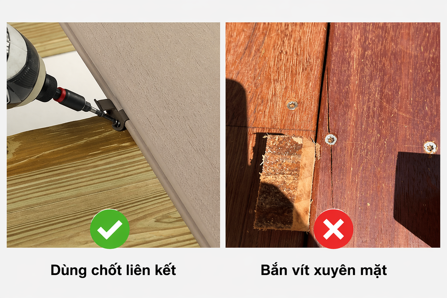 Sử dụng chốt liên kết giúp giữ bề mặt nguyên vẹn và tăng độ bền