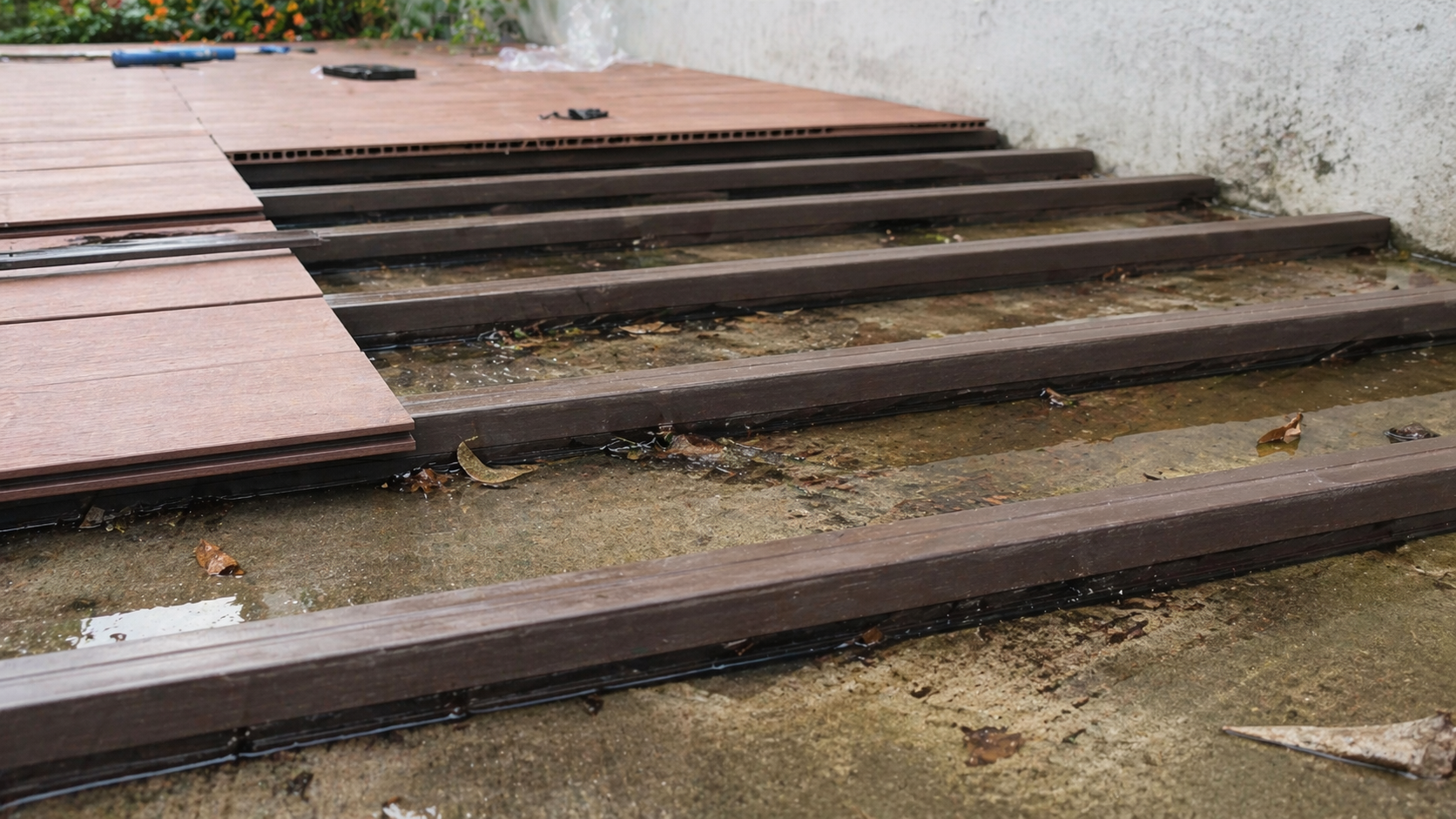 khung đà sàn ngoài trời đặt sát nền gây đọng nước dưới sàn