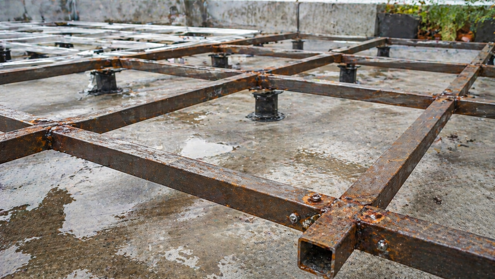 khung sắt bị ăn mòn nặng do sử dụng trong môi trường ẩm lâu dài