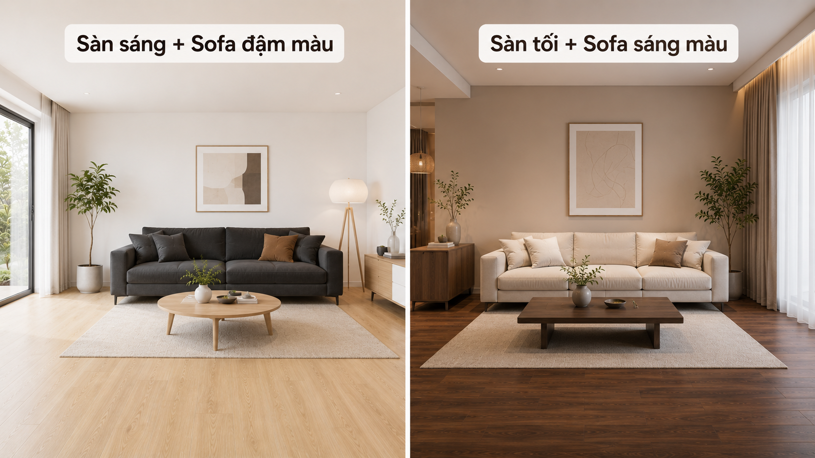 Cách phối màu sofa và sàn gỗ