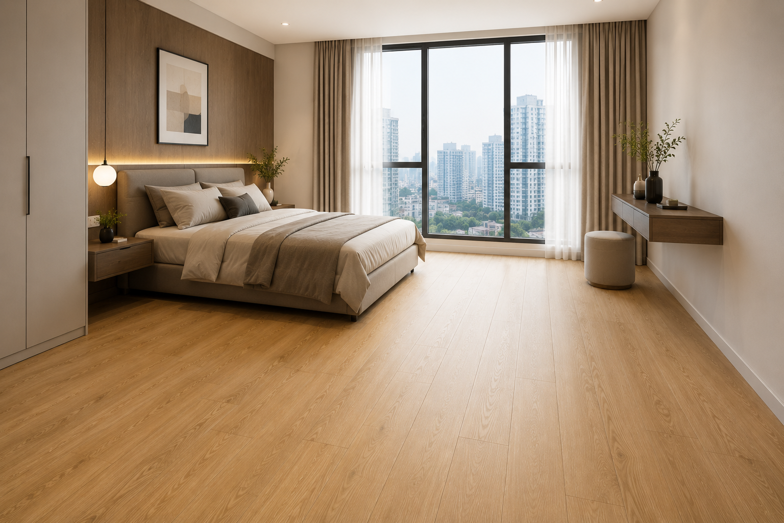 căn hộ chung cư cao tầng với sàn gỗ công nghiệp