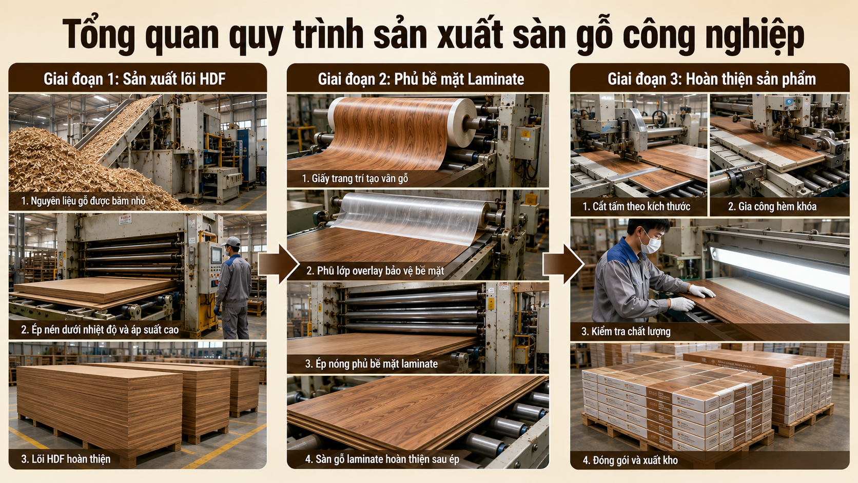 Tổng quan quy trình sản xuất sàn gỗ công nghiệp