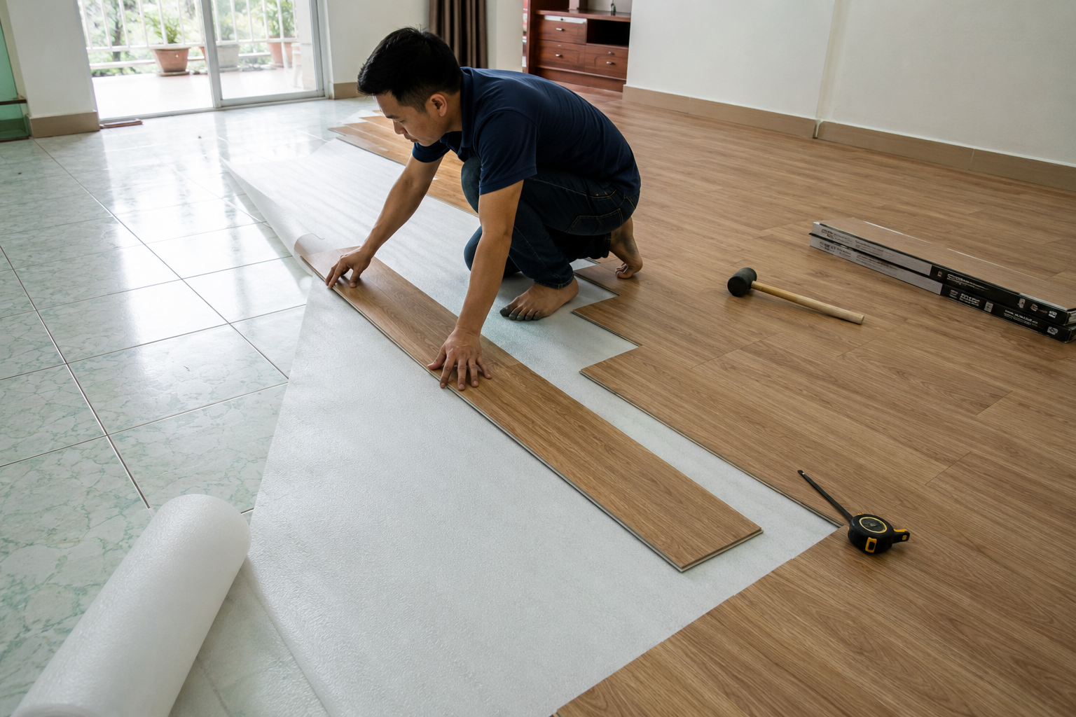 Có cần trải xốp lót khi lát trên nền gạch cũ không?