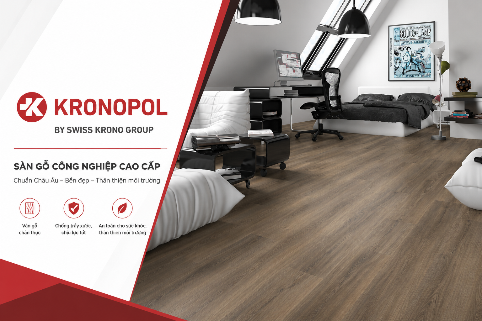 Kronopol nổi bật với nhiều lựa chọn về màu sắc và vân gỗ