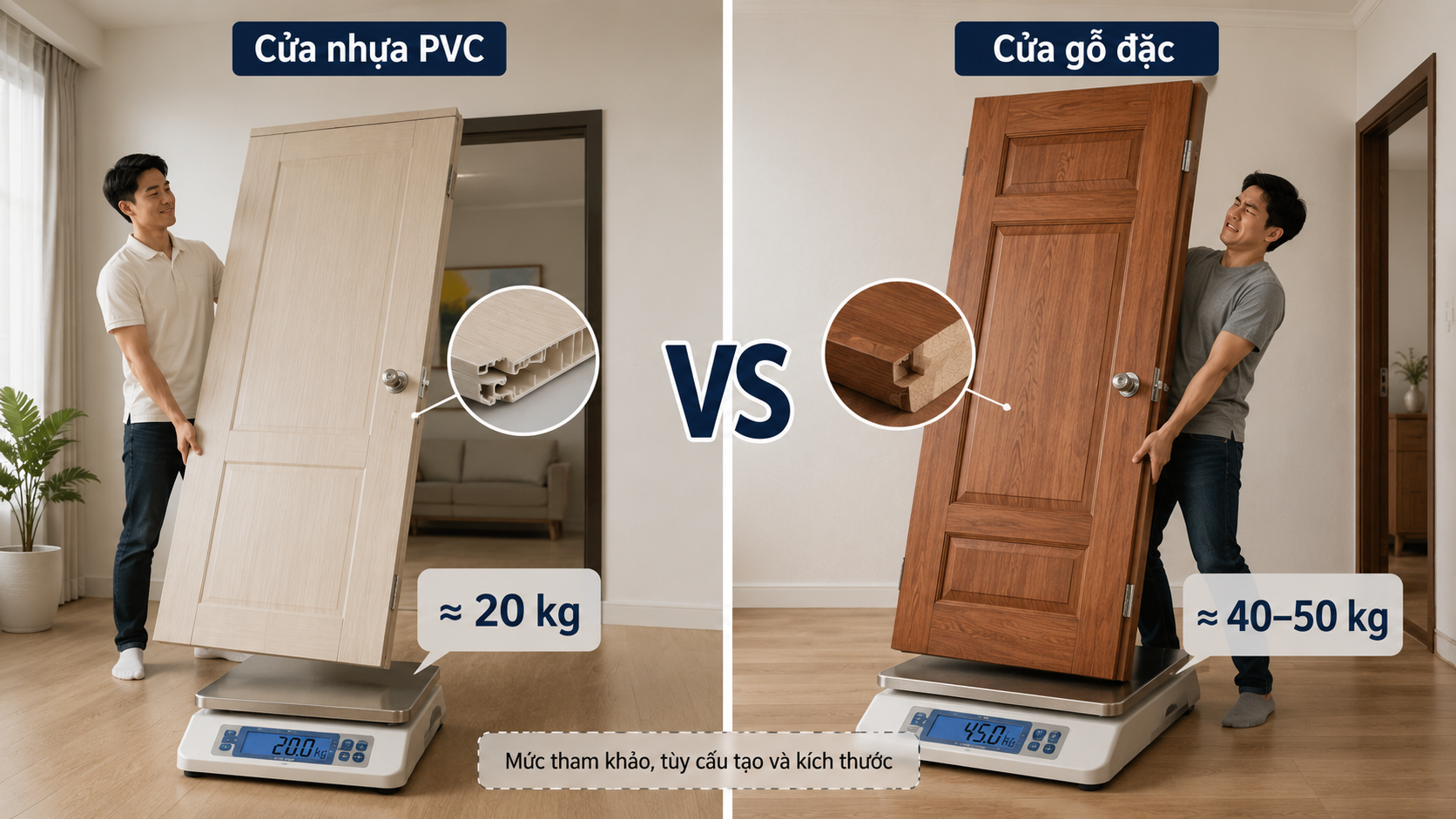 Trọng lượng cửa nhựa tương đối nhẹ