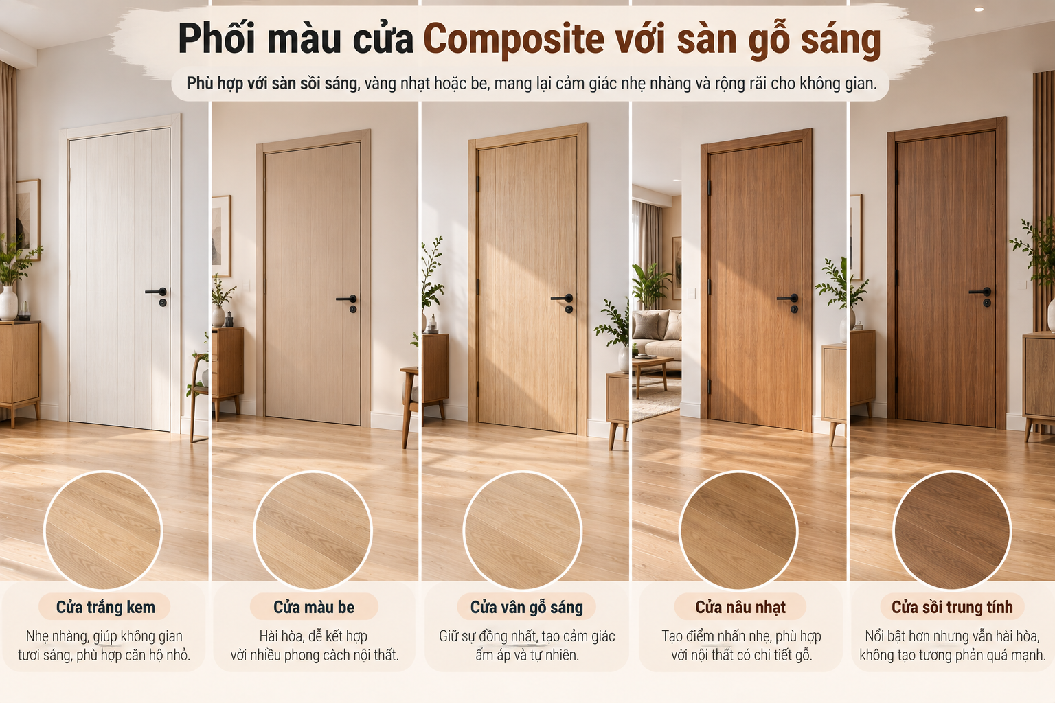 Phối màu cửa với sàn gỗ sáng