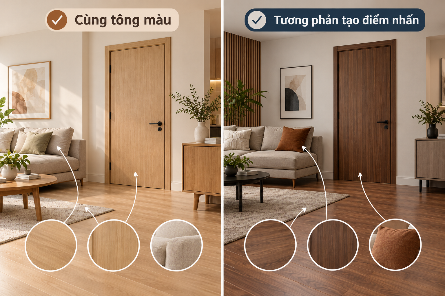 Lựa chọn cửa cùng tông hay tạo điểm nhấn tương phản