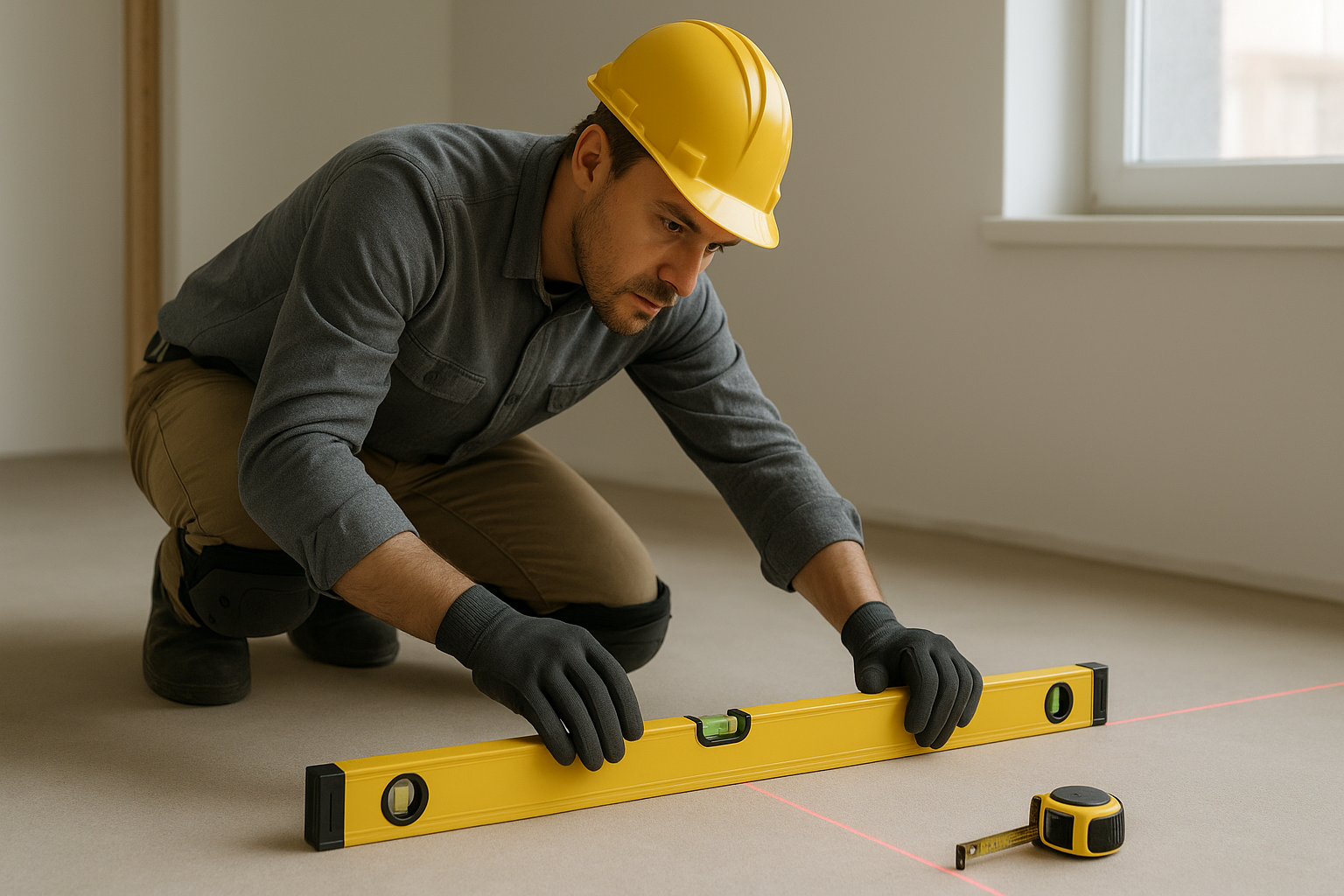 Kiểm tra độ phẳng nền nhà trước khi thi công