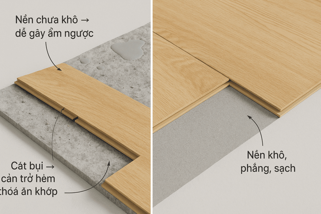 5 lỗi kỹ thuật khi thi công sàn nhựa hèm khóa và cách phòng tránh